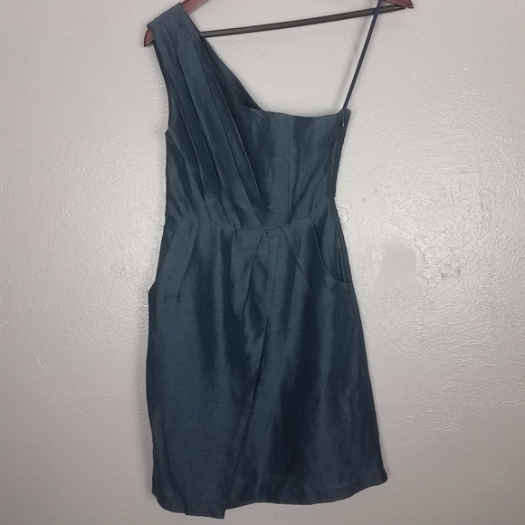 CAnthropologie Va Et Vien Blue One Shoulder Silk Dress Size 0 - Picture 3 of 8
